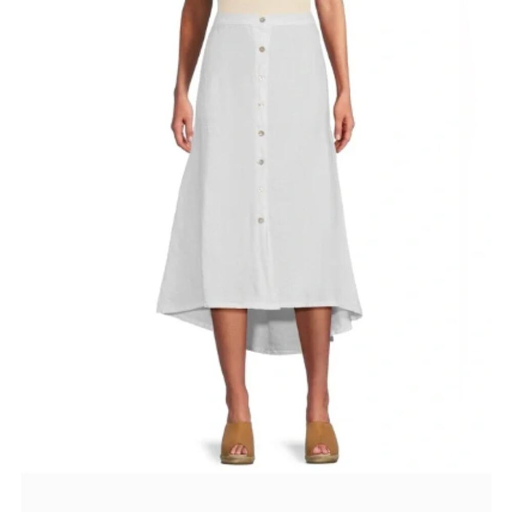 Bryn Walker Cinzia 100% Linen Elastic Waist Hi-Low Hem Midi Skirt Women's 2X